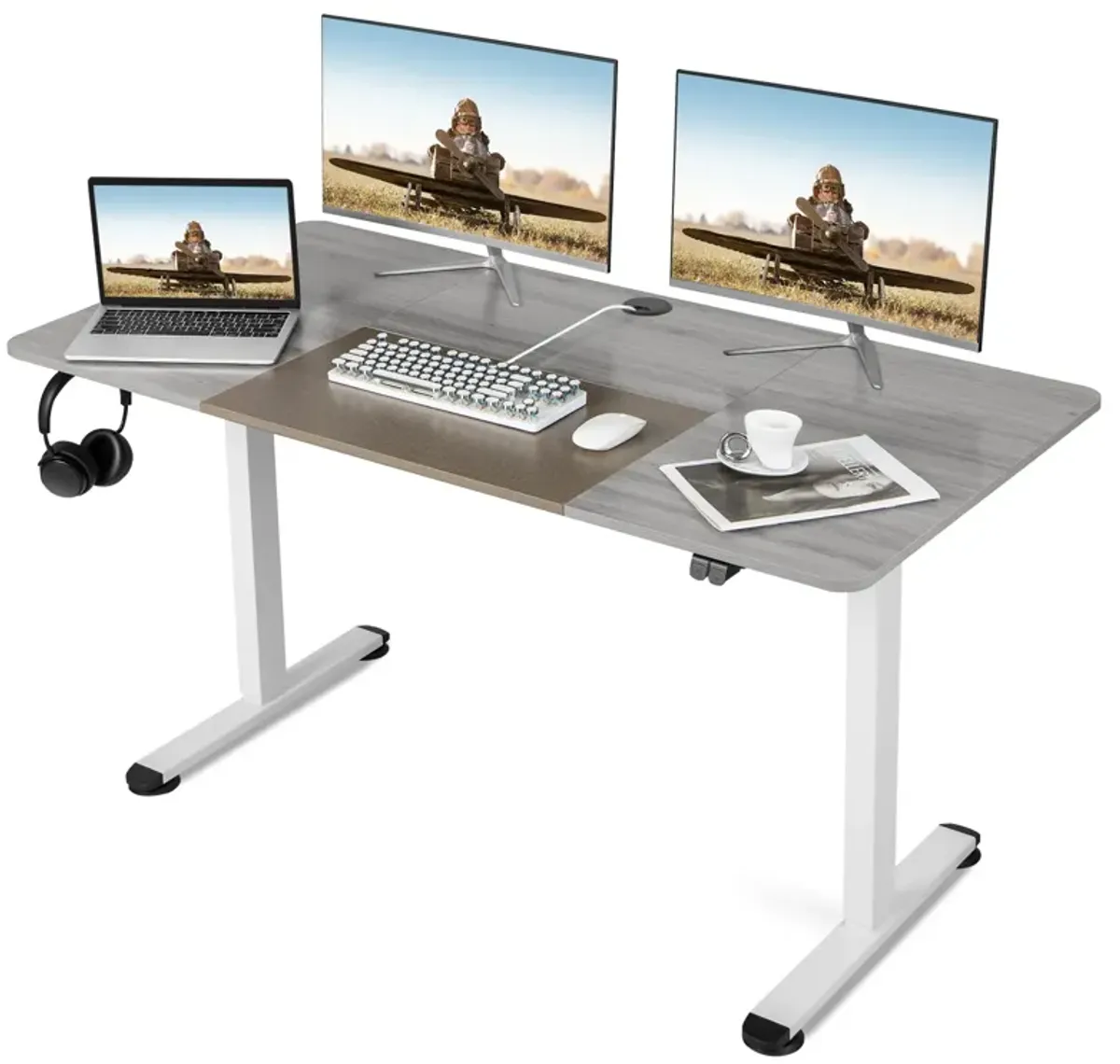 55 Inch Electric Height Adjustable Office Desk with Hook