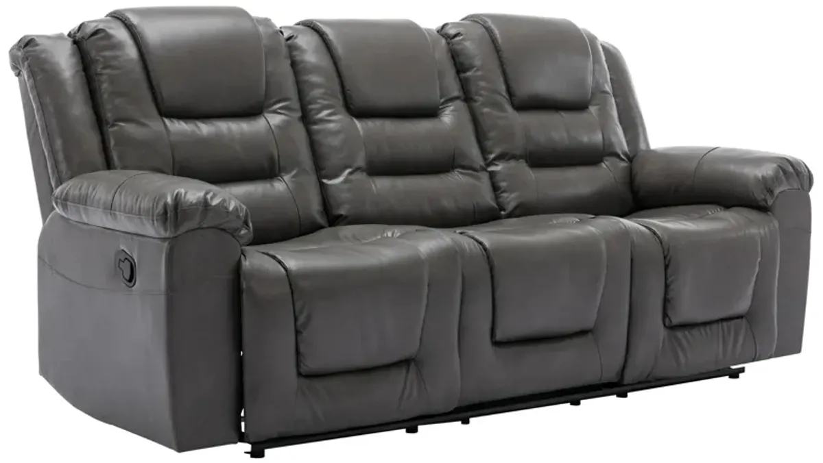 3 Seater Home Theater Recliner Manual Recliner Chair with Two Built-in Cup Holders for Living Room,Bedroom, Grey
