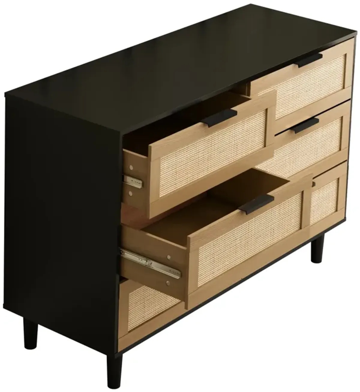 6 Drawers Rattan Dresser Rattan Drawer, Bedroom, Living Room (Black)