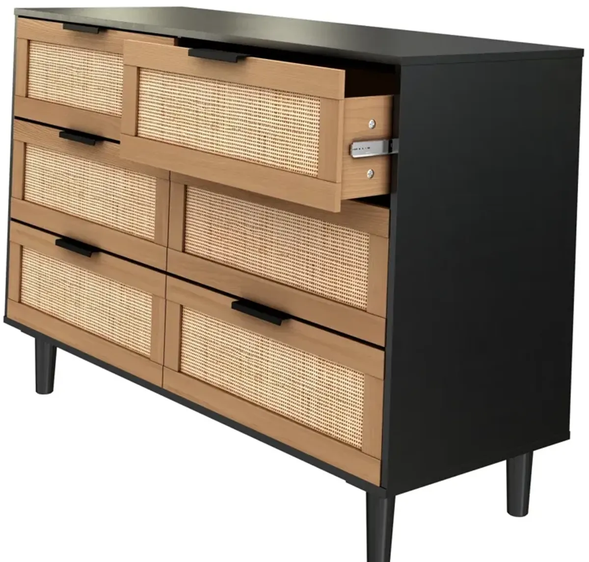 6 Drawers Rattan Dresser Rattan Drawer, Bedroom, Living Room (Black)