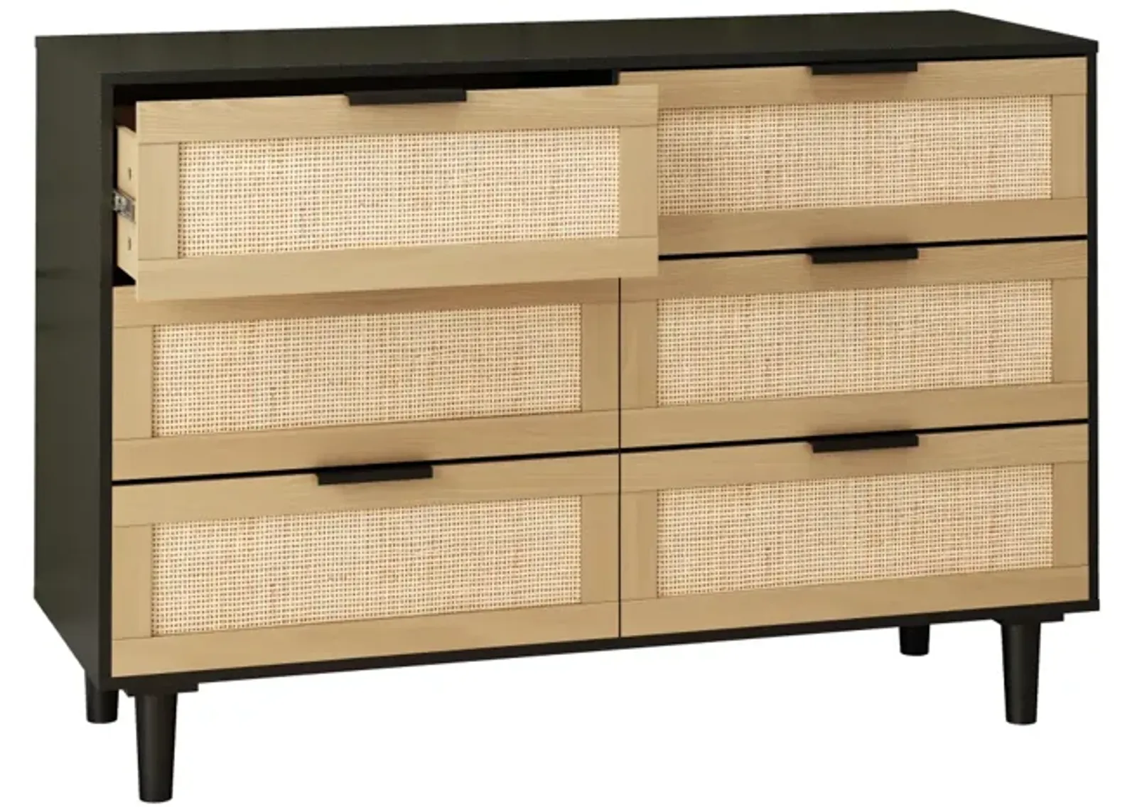 6 Drawers Rattan Dresser Rattan Drawer, Bedroom, Living Room (Black)