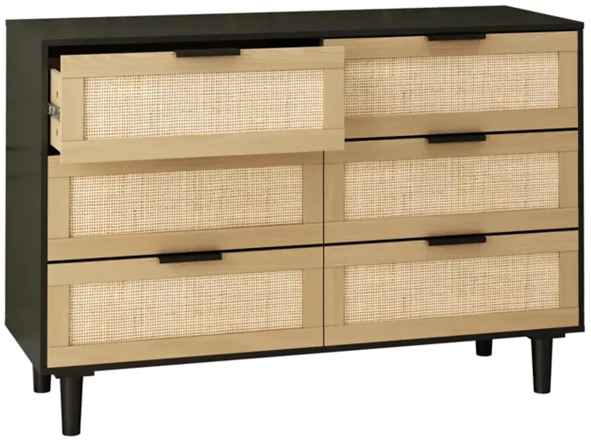 6 Drawers Rattan Dresser Rattan Drawer, Bedroom, Living Room (Black)