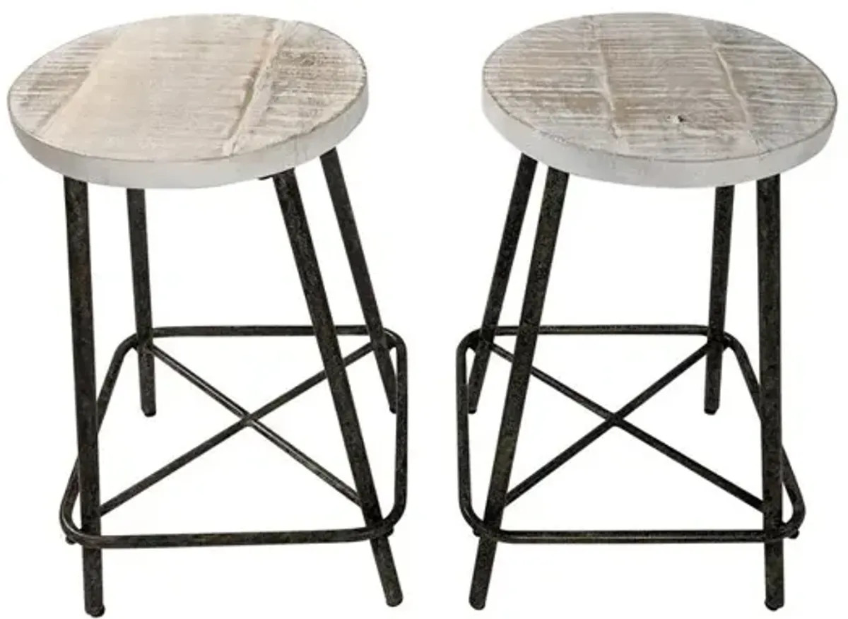 Carolina Living Illona 24 Counter Stool - Set of 2 - Natural Driftwood Seat - Aged Iron Base