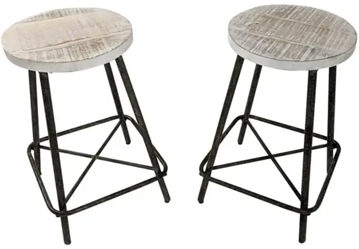 Carolina Living Illona 24 Counter Stool - Set of 2 - Natural Driftwood Seat - Aged Iron Base