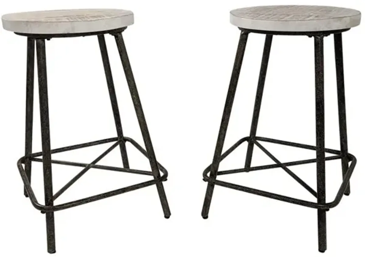 Carolina Living Illona 24 Counter Stool - Set of 2 - Natural Driftwood Seat - Aged Iron Base