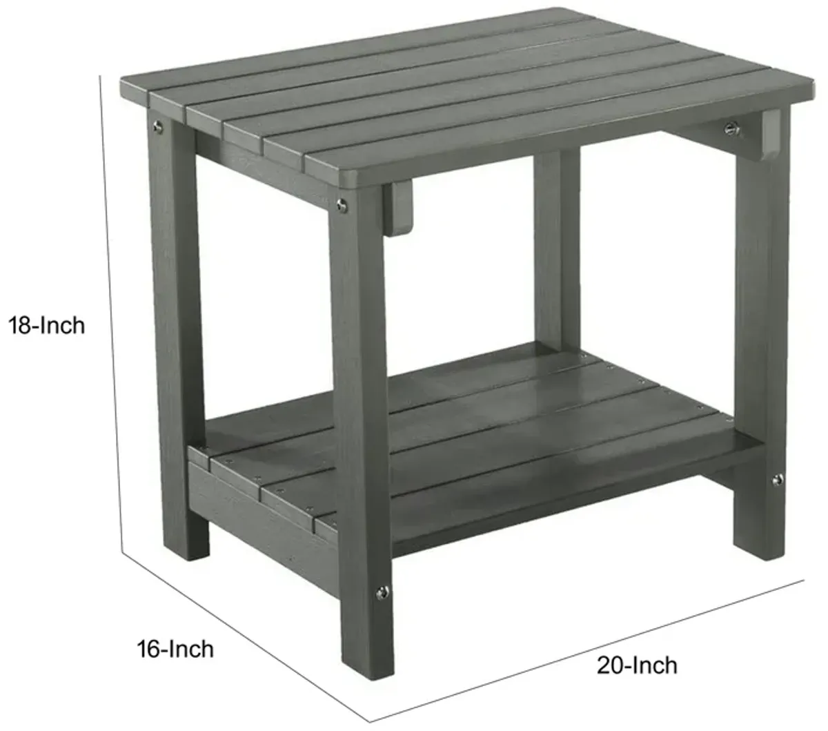 West Outdoor Patio End Table with Shelf, 16 Inch, Modern Wood Style Gray