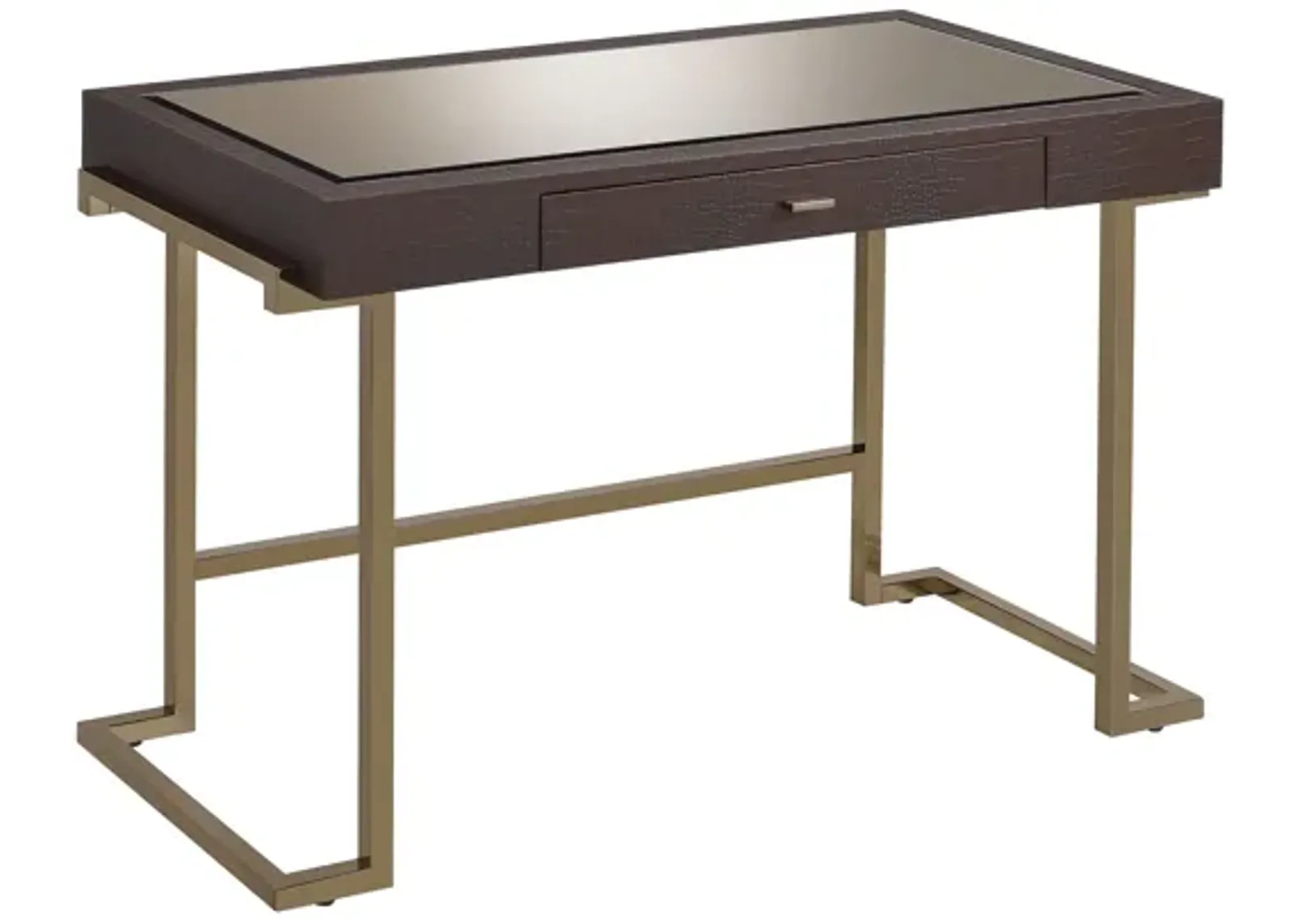 ACME Boice Writing Desk, Espresso Synthetic Leather & Champagne