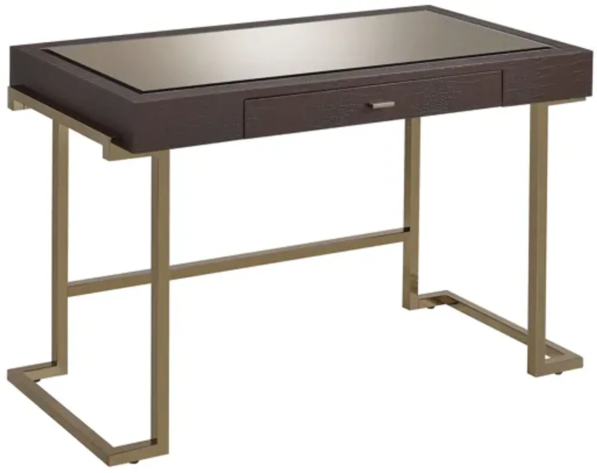 ACME Boice Writing Desk, Espresso Synthetic Leather & Champagne