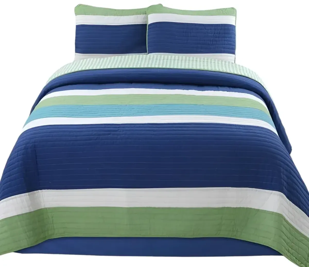 100 Percent Cotton Stripe Quilt Set Reversible Bedspread with Pillow Shams