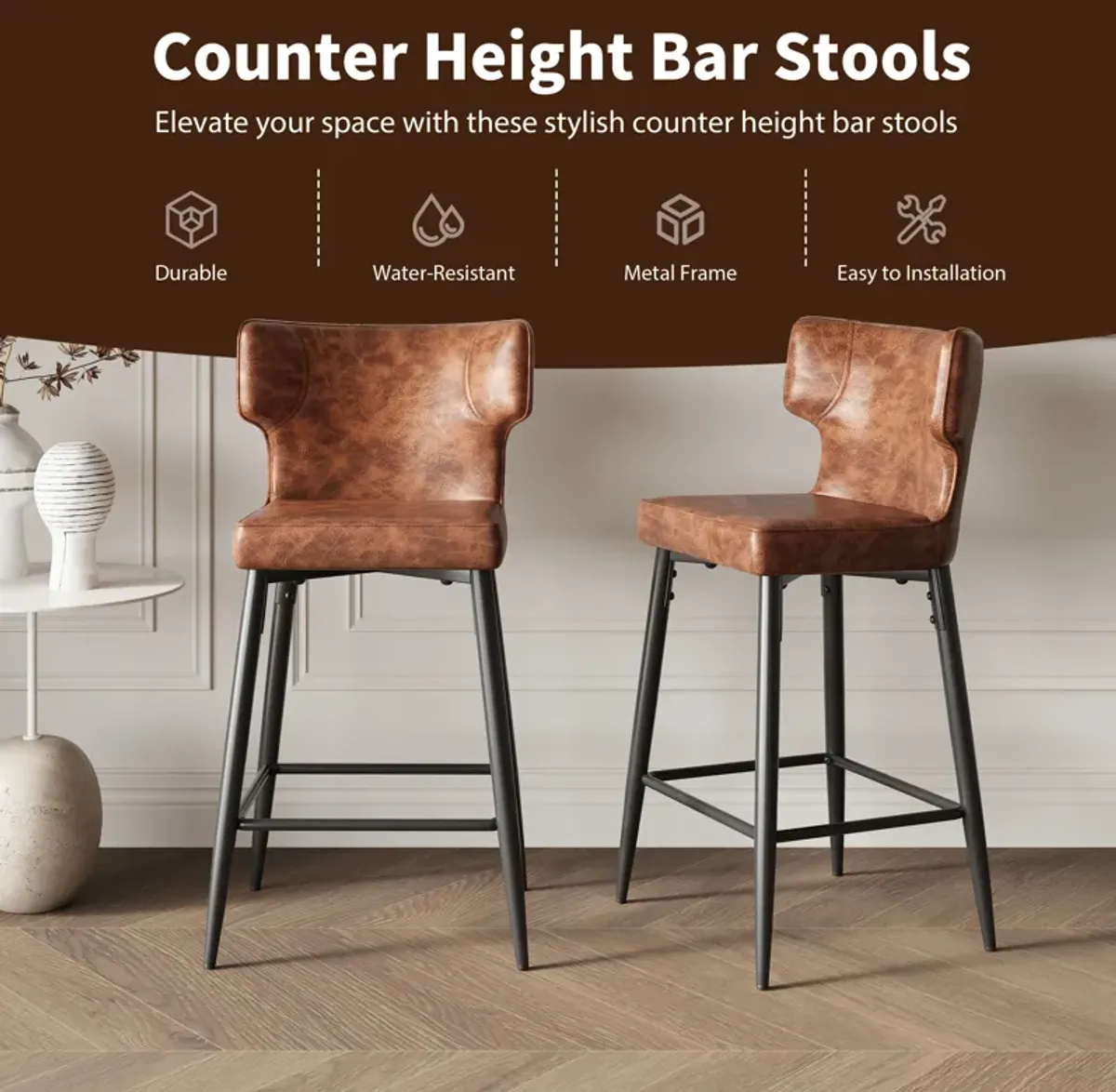 Merax Modern PU Leather Upholstered Bar Stools 2 Pieces