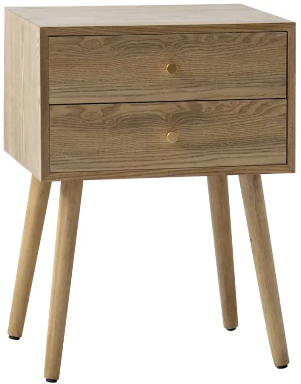 Bedside Table 2 Drawers Natural Wood