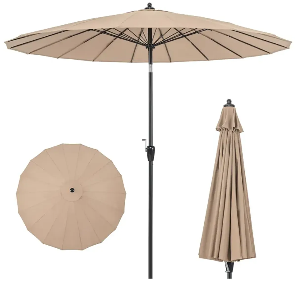 9 Feet Round Patio Umbrella with 18 Fiberglass Ribs