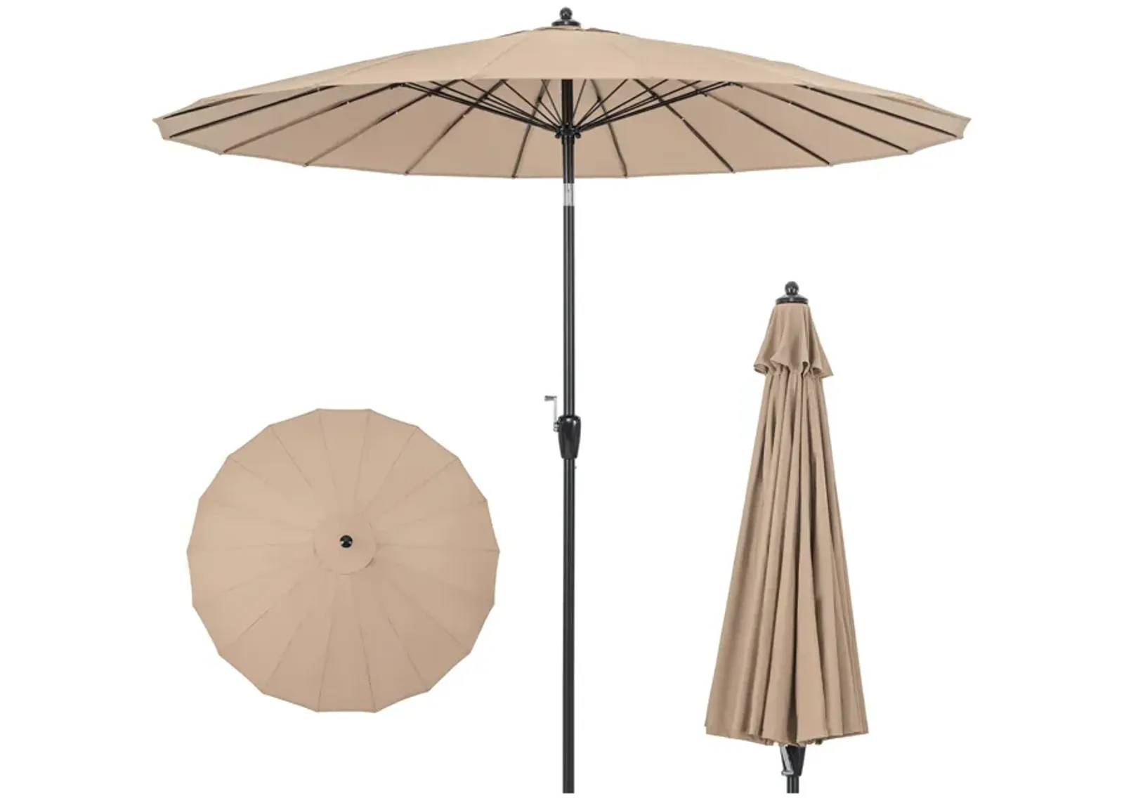 9 Feet Round Patio Umbrella with 18 Fiberglass Ribs