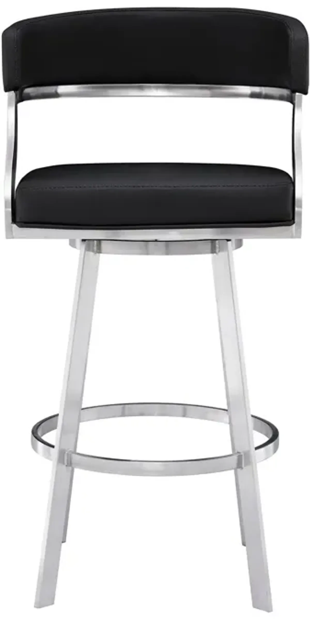 26 Inch Curved Seat Leatherette Swivel Barstool, Silver and Black-Benzara