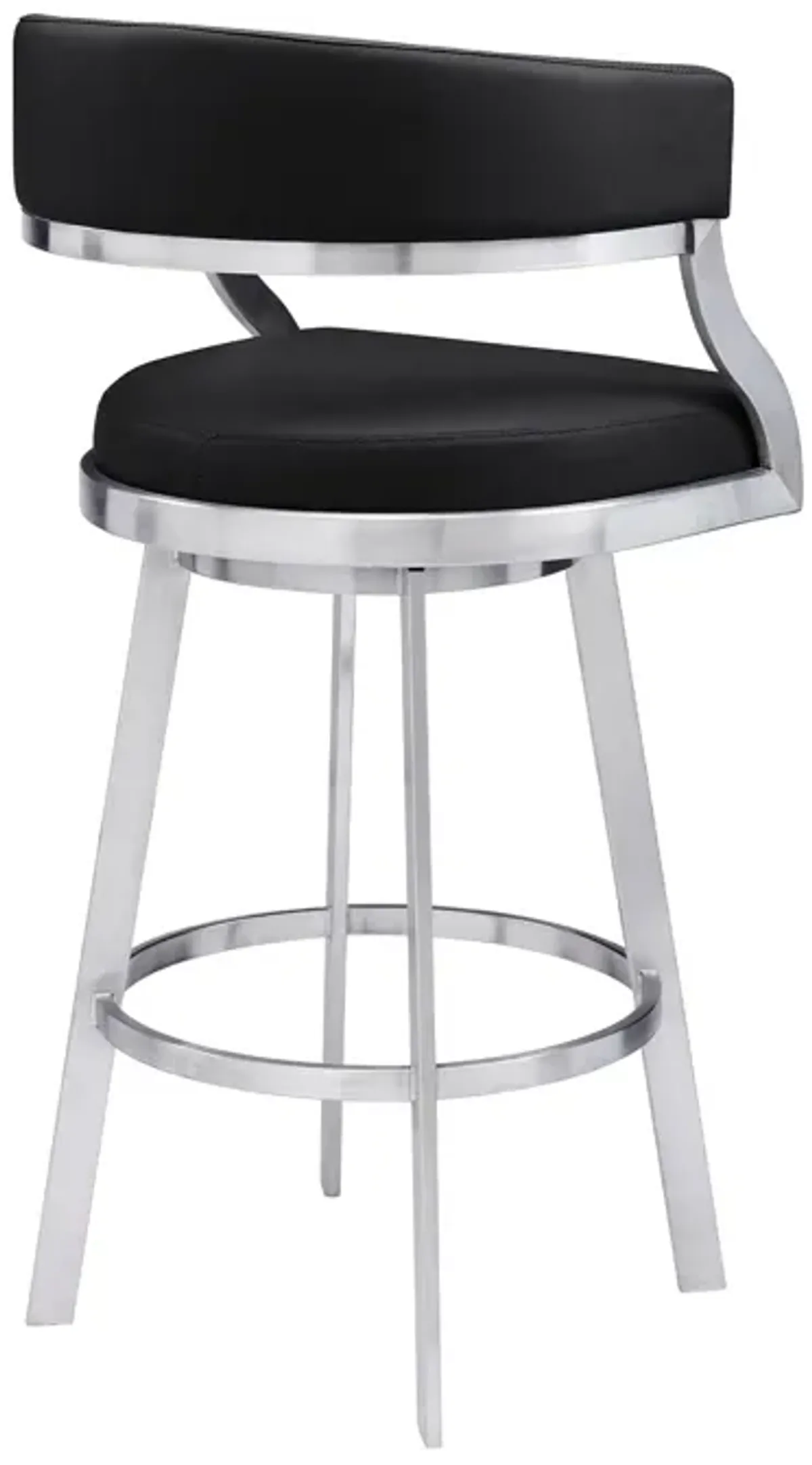 26 Inch Curved Seat Leatherette Swivel Barstool, Silver and Black-Benzara