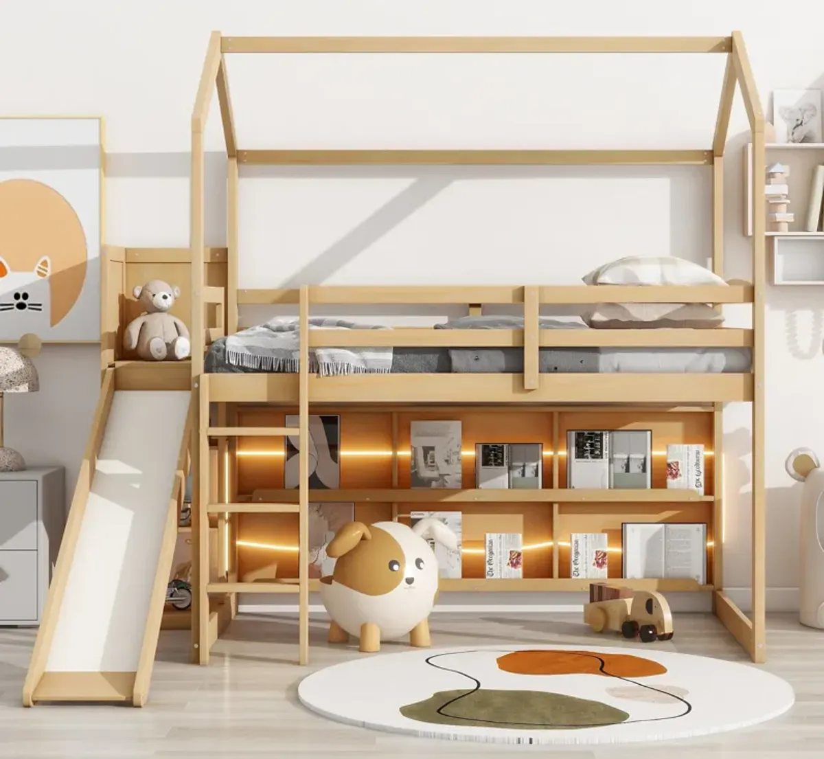 Merax Wood House Loft bed with Slide