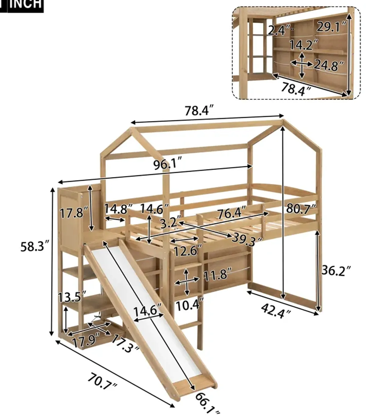 Merax Wood House Loft bed with Slide