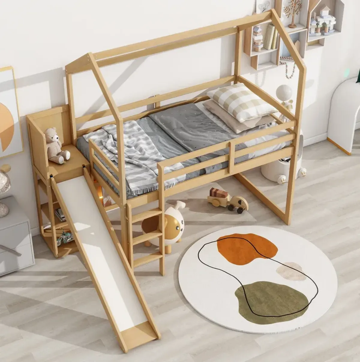 Merax Wood House Loft bed with Slide