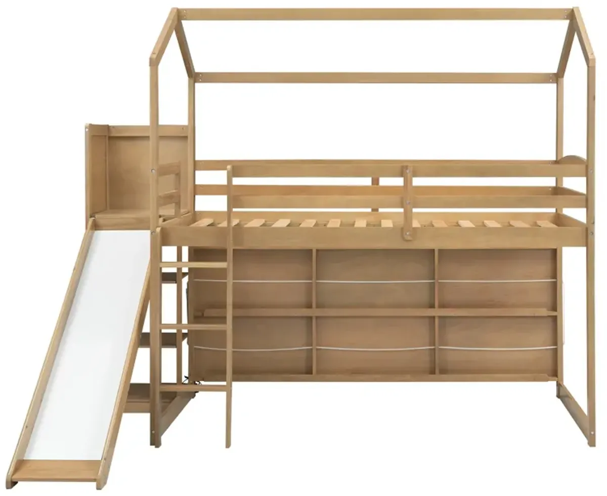 Merax Wood House Loft bed with Slide