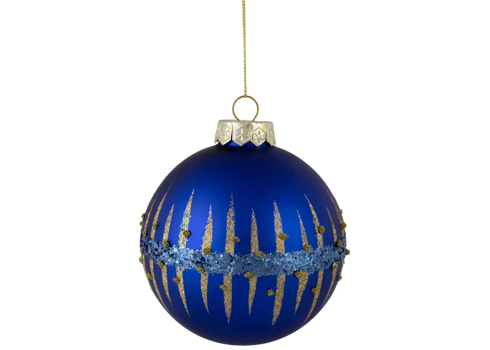 4" Blue and Gold Glitter Glass Ball Christmas Ornament