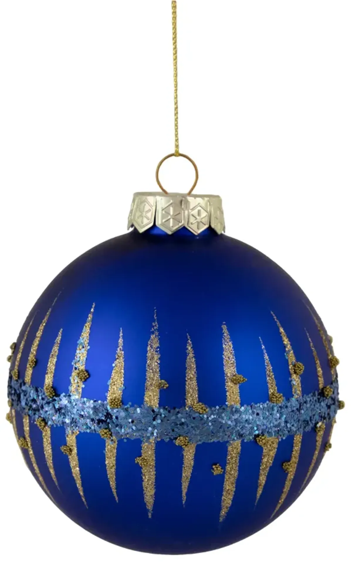 4" Blue and Gold Glitter Glass Ball Christmas Ornament