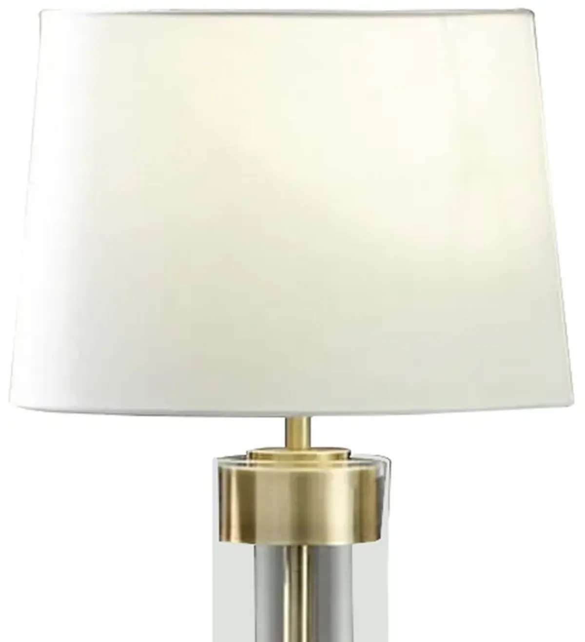 Kria 60 Inch Floor Lamp, Clear Glass Stand, Metal Bands, Antique Brass-Benzara