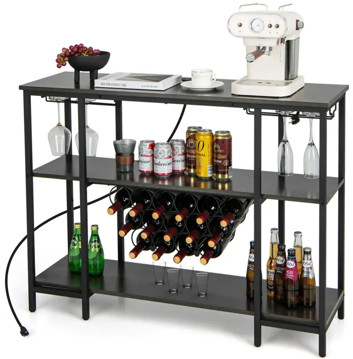 Industrial Wine Rack Wine Bar Cabinet with Storage Shelves