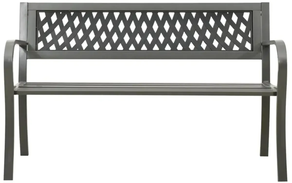 vidaXL Steel Gray Patio Bench - Durable Powder-Coated Construction - Ideal for Patios and Gardens - Compliant with California Proposition 65 Standards.