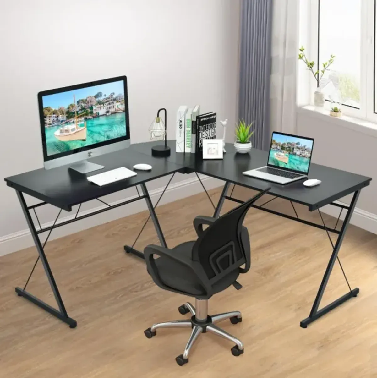 Hivvago 59 Inches L-Shaped Corner Desk Computer Table for Home Office Study Workstation