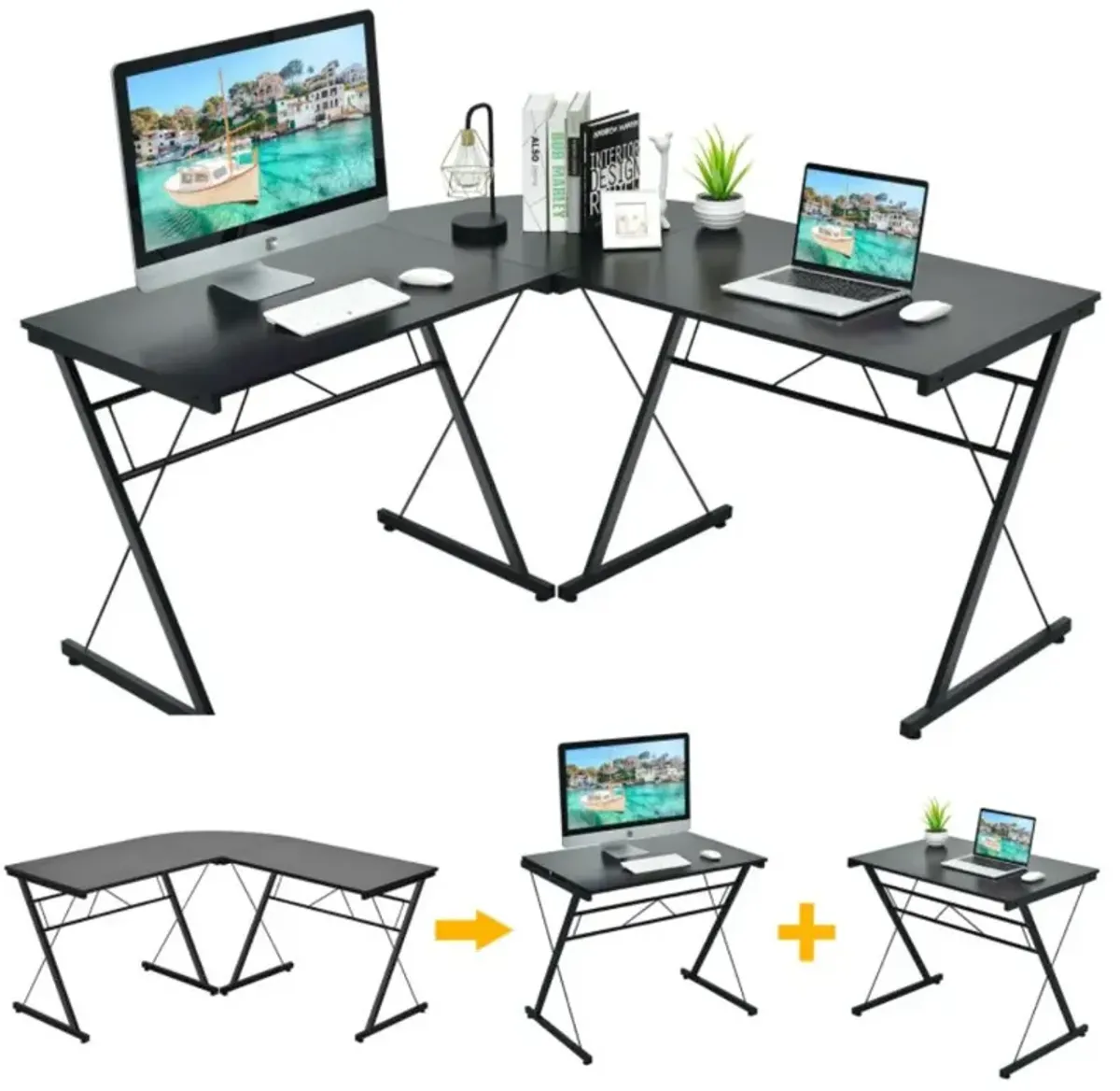 Hivvago 59 Inches L-Shaped Corner Desk Computer Table for Home Office Study Workstation