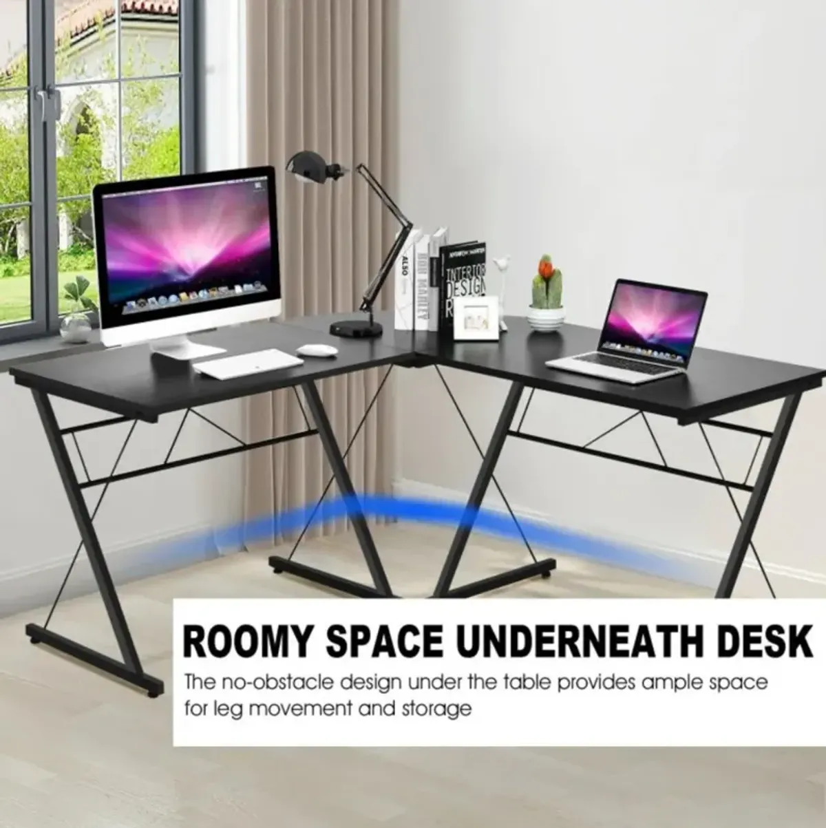 Hivvago 59 Inches L-Shaped Corner Desk Computer Table for Home Office Study Workstation