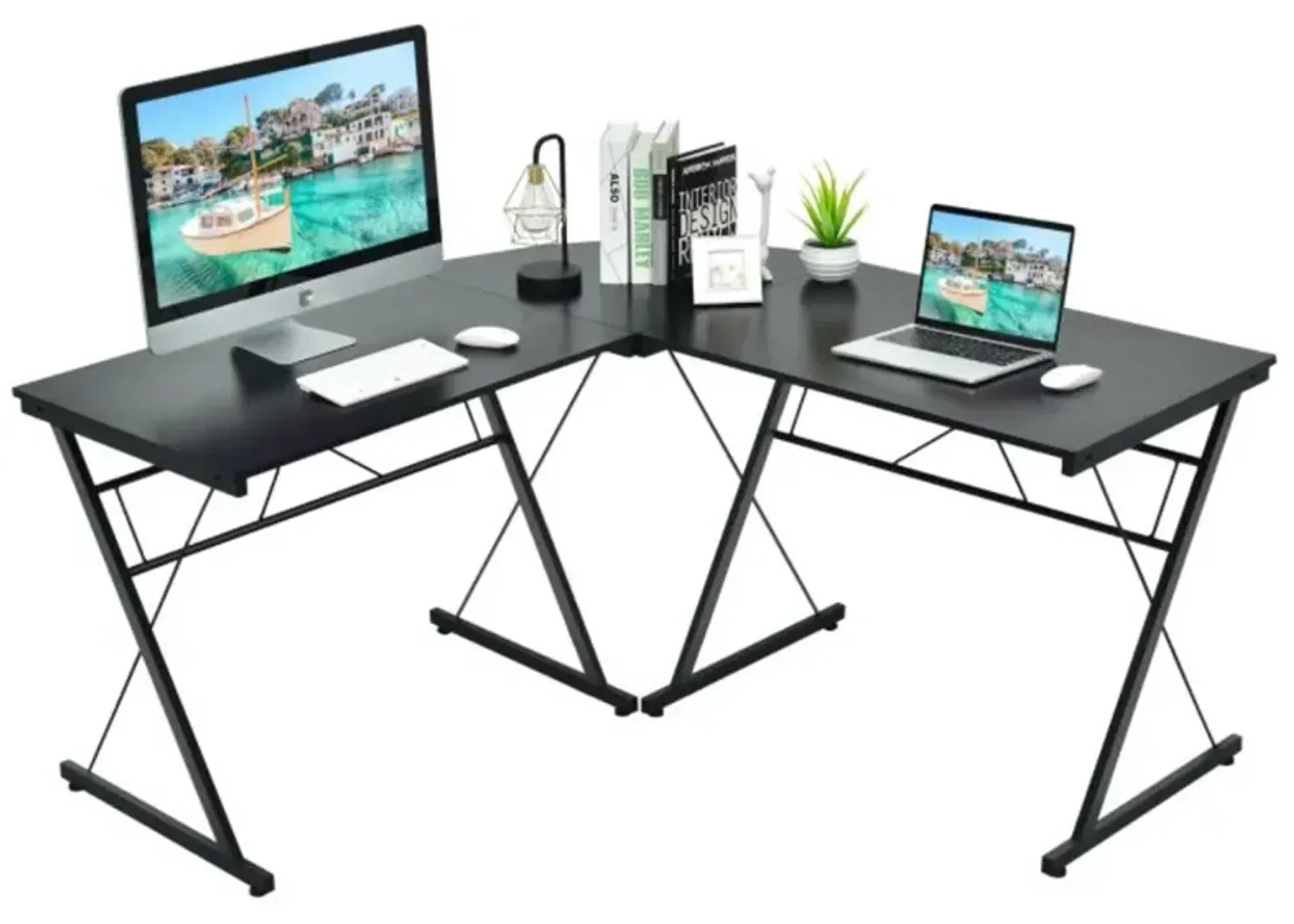 Hivvago 59 Inches L-Shaped Corner Desk Computer Table for Home Office Study Workstation