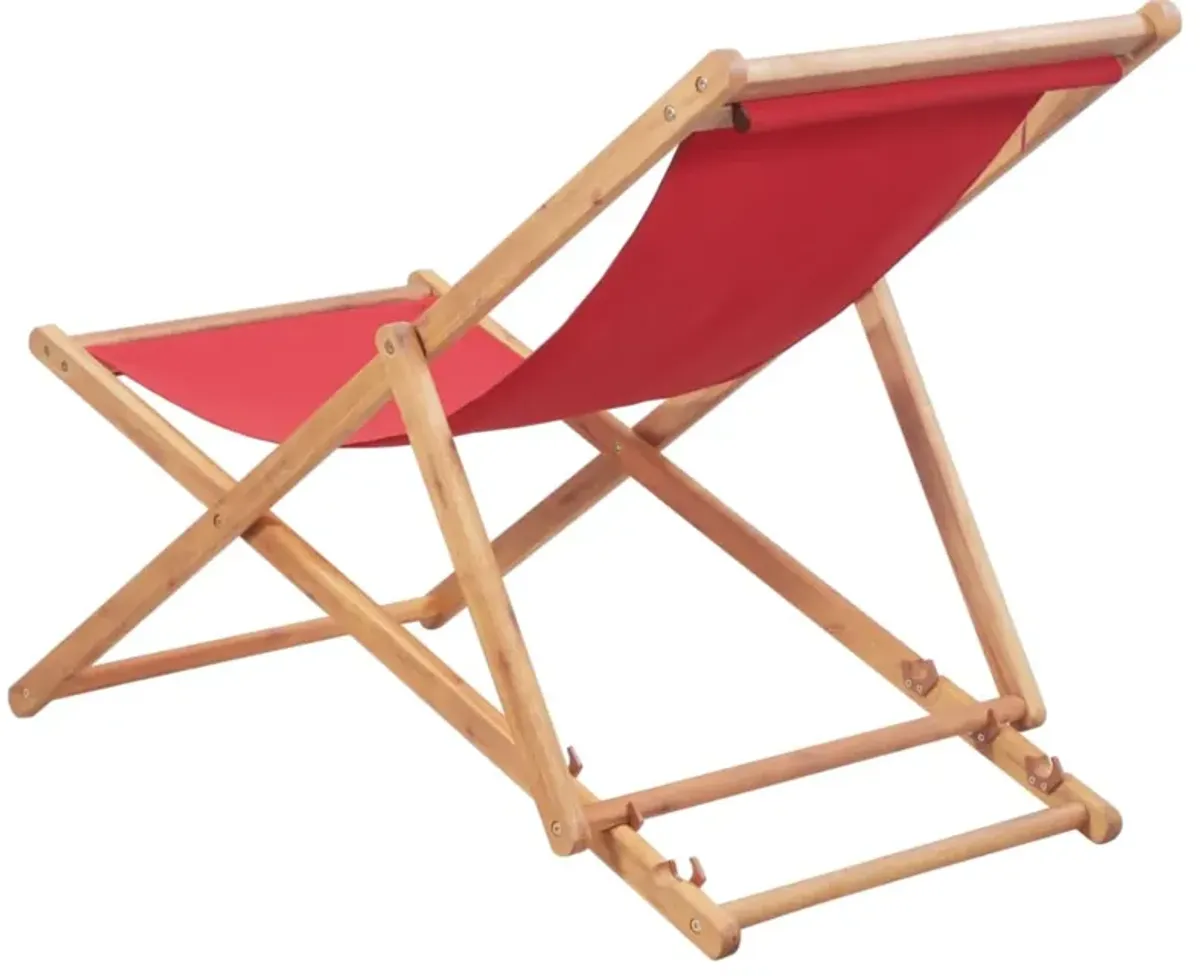 vidaXL Folding Beach Chair Fabric and Wooden Frame Red