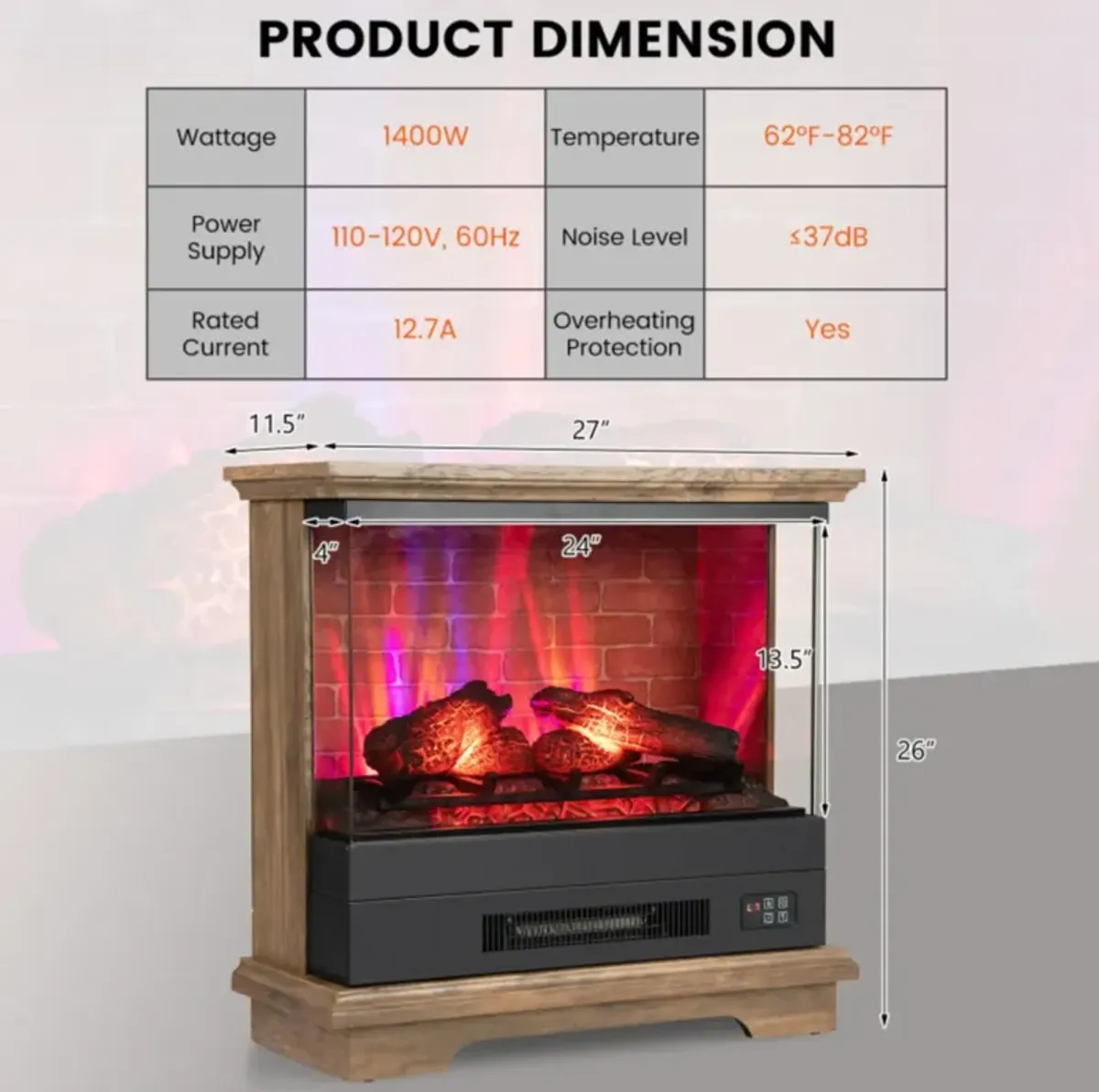 Hivvago 27 Inch Freestanding Fireplace with Remote Control