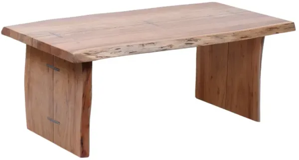 Ali Coffee Table, Rectangular Top, Live Edges Natural Brown Acacia Wood - Benzara