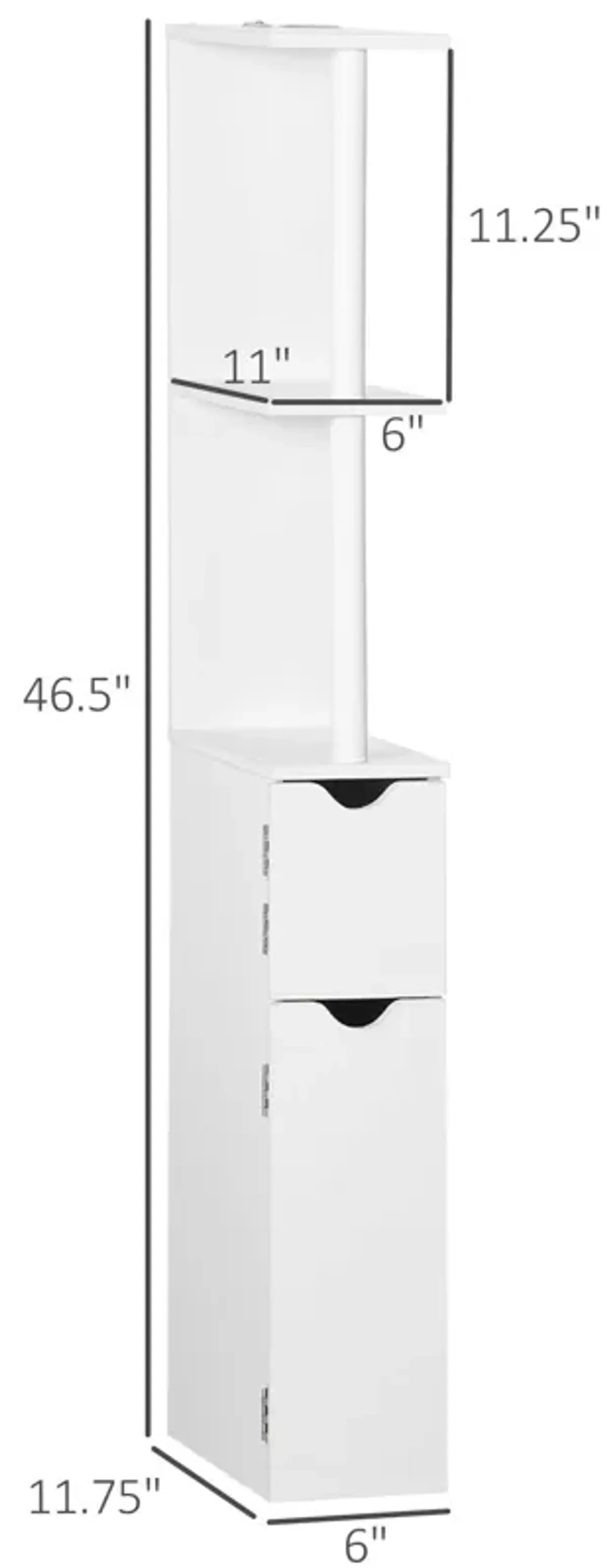 White Bathroom Tower: Tall Modern Cabinet with Open Shelves