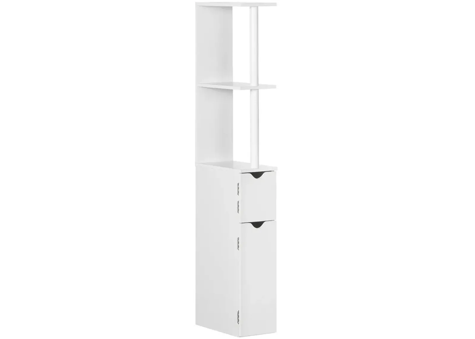 White Bathroom Tower: Tall Modern Cabinet with Open Shelves