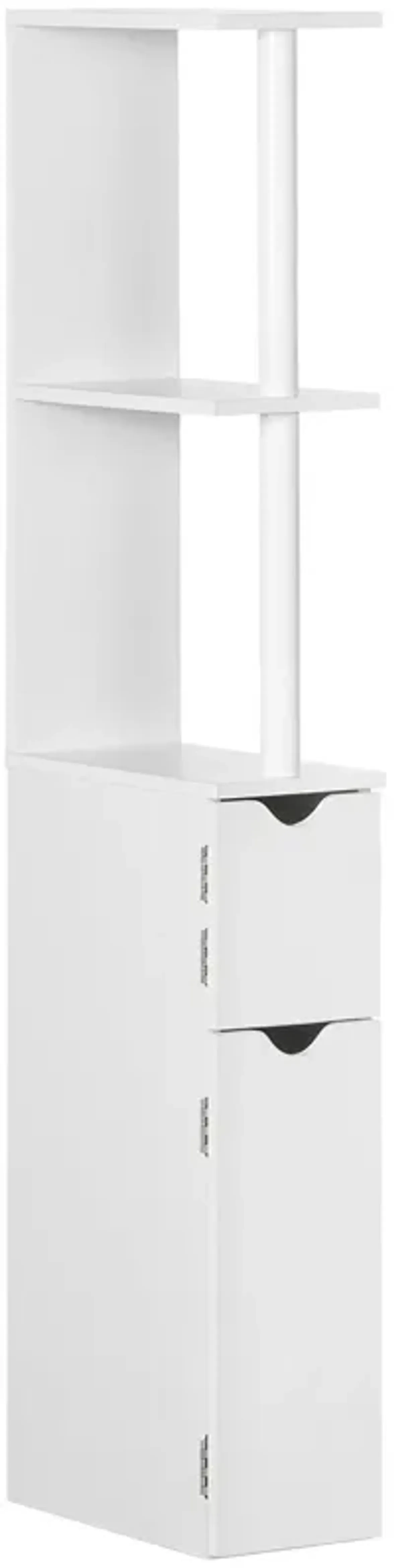 White Bathroom Tower: Tall Modern Cabinet with Open Shelves