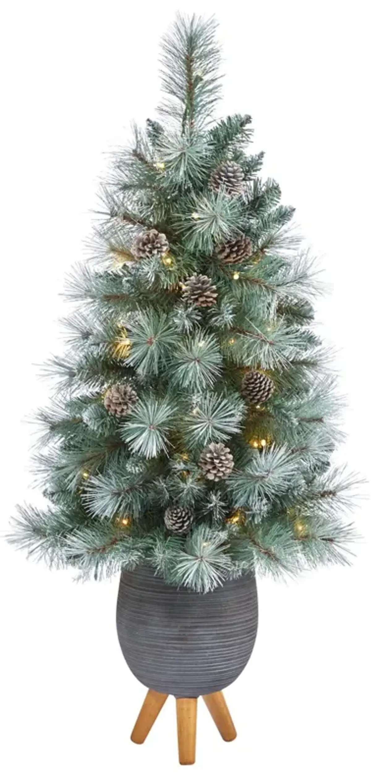 Nearly Natural 3.5-in Brit Columbia Pine Xmas Tree w/50 Light in Gray Planter