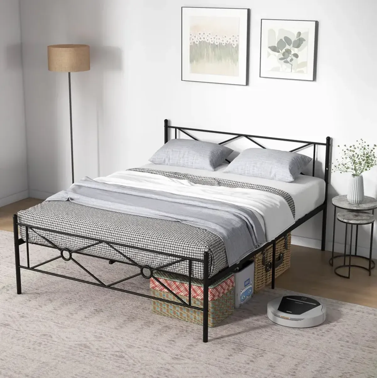 Full/Queen Size Metal Platform Bed Frame with Headboard and Footboard