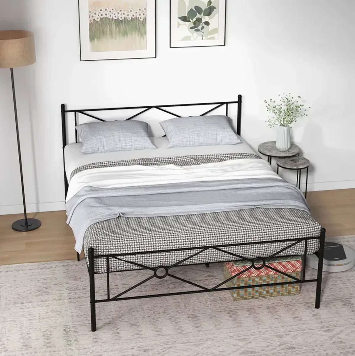 Full/Queen Size Metal Platform Bed Frame with Headboard and Footboard