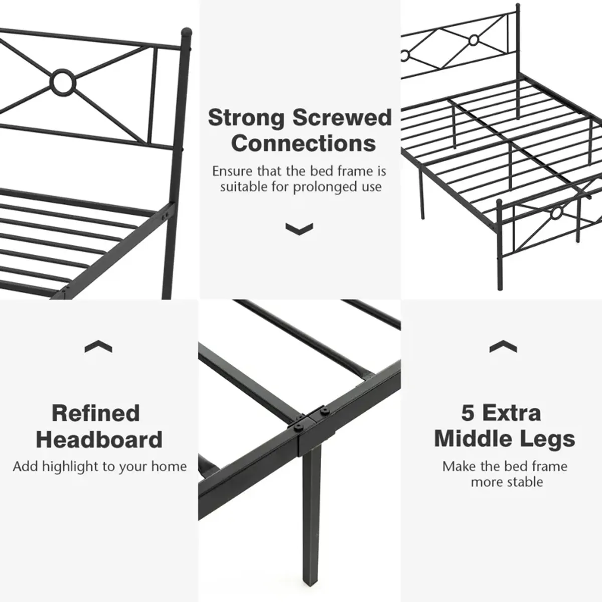 Full/Queen Size Metal Platform Bed Frame with Headboard and Footboard