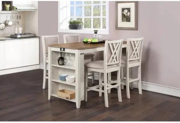 New Classic Furniture Amy 5-pc Wood Rectangle Counter Set with 4 Chairs in Beige & Brown