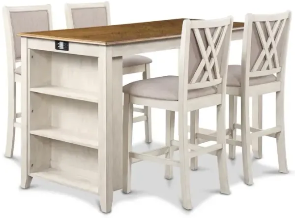 New Classic Furniture Amy 5-pc Wood Rectangle Counter Set with 4 Chairs in Beige & Brown
