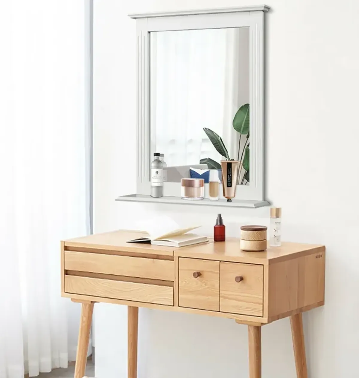 Wall-Mounted Multipurpose Vanity Mirror with Shelf