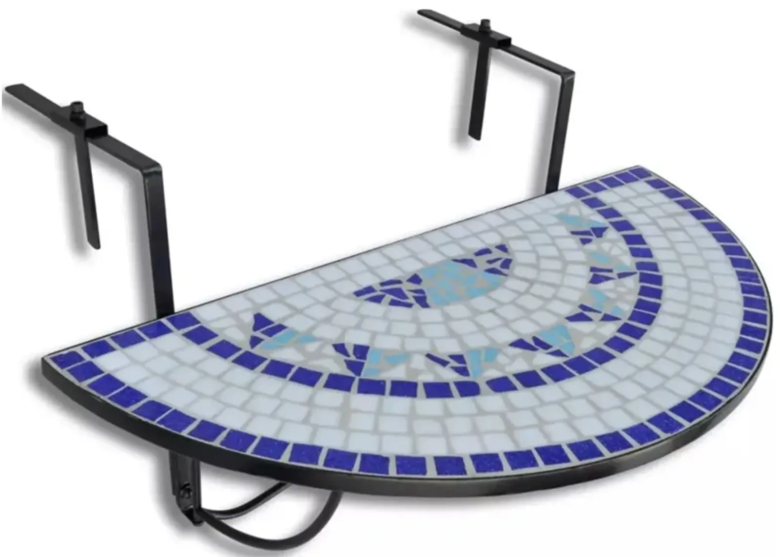 vidaXL Hanging Balcony Table Blue and White Mosaic