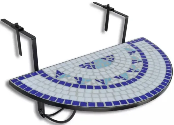 vidaXL Hanging Balcony Table Blue and White Mosaic