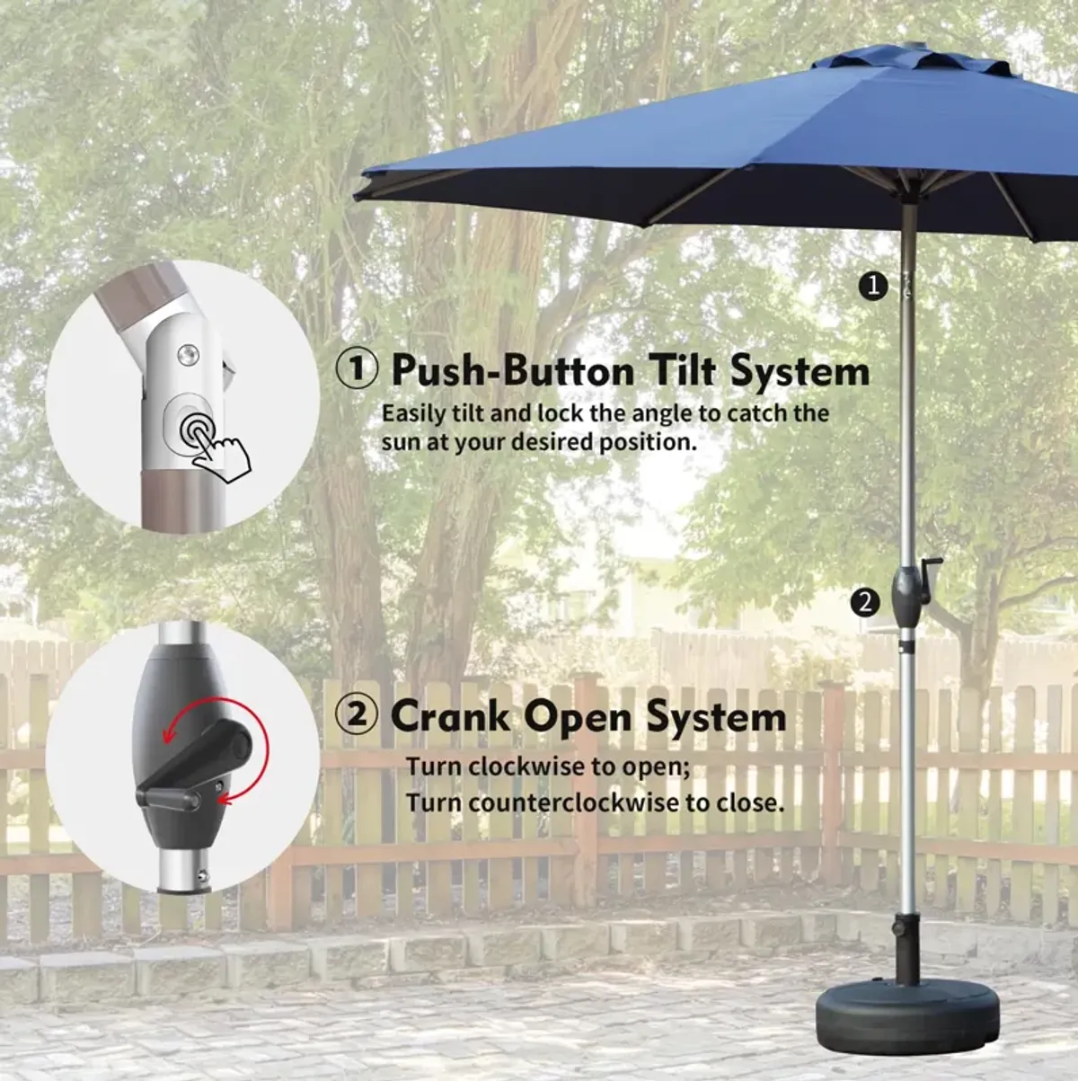 MONDAWE 10 FT Patio Umbrella, Outdoor Table Umbrella with Push Button Tilt and Crank, UV Protection Waterproof Market Sun Umbrella with 8 Sturdy Ribs for Garden, Deck, Backyard, Pool