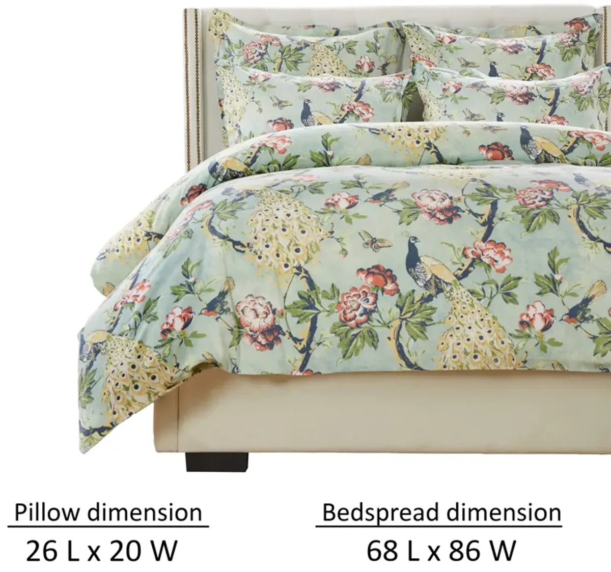 Sia 2pc XL Twin Duvet and Pillow Sham Set, Floral Jade Print Button Closure