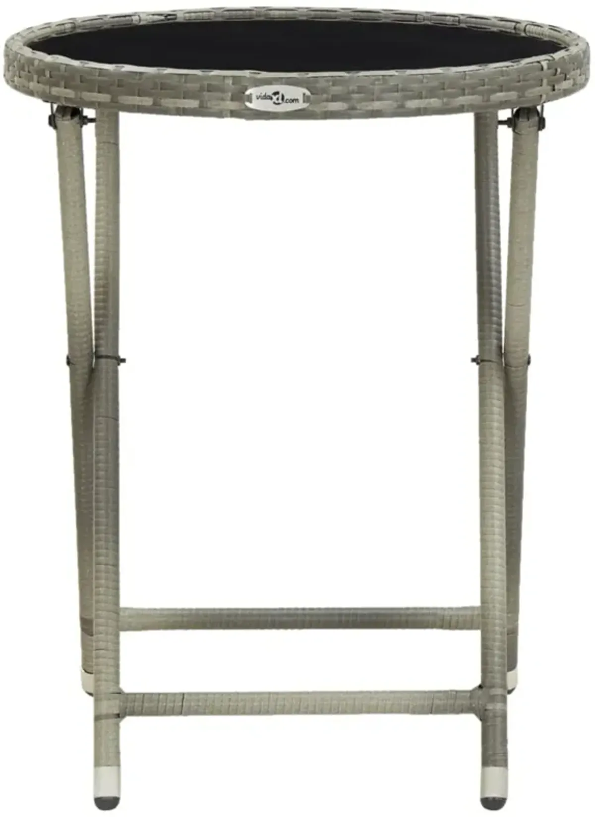 vidaXL Tea Table Gray 23.6" Poly Rattan and Tempered Glass